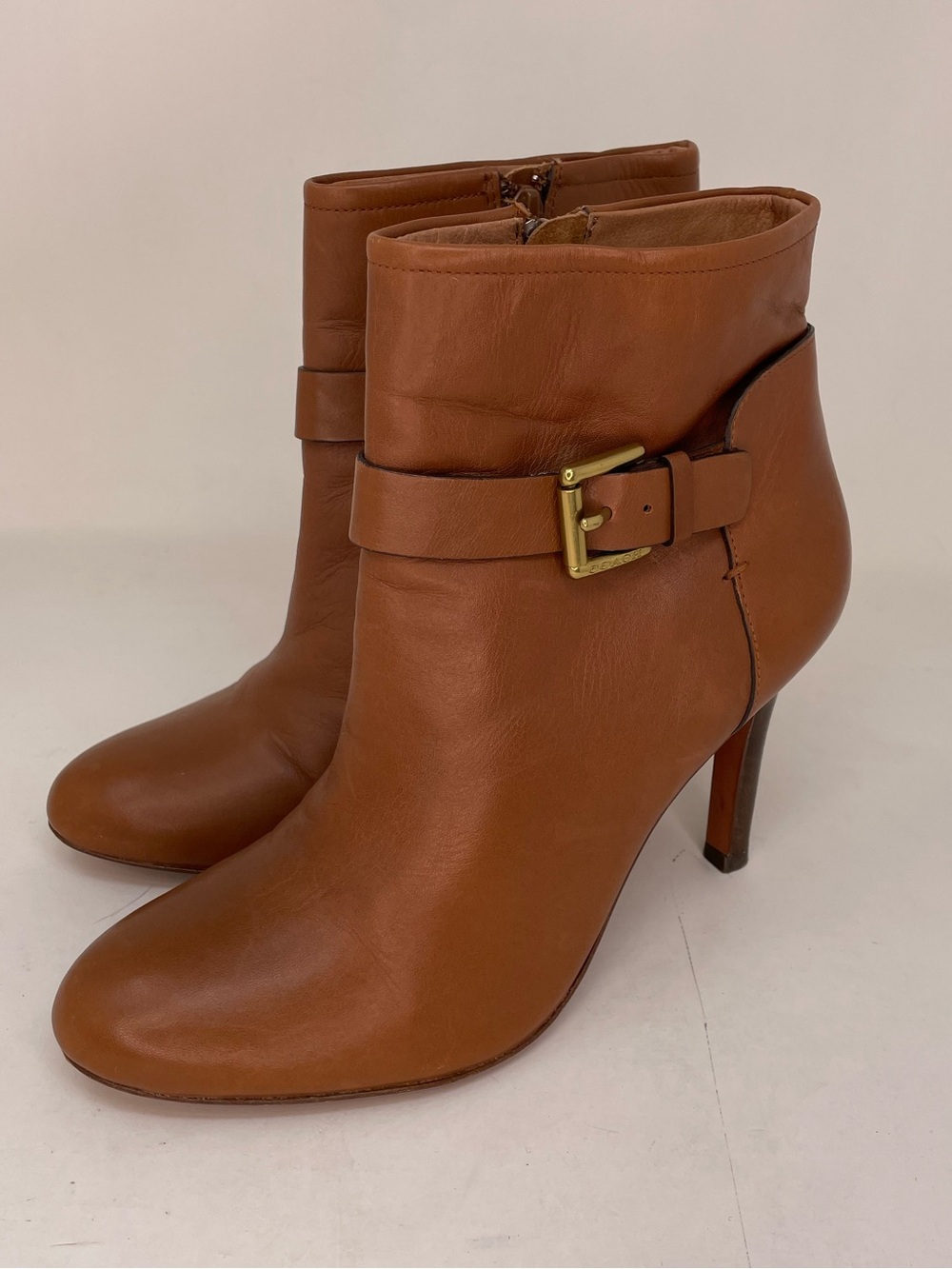 Coach Boots Women's Tan Leather Ankle Booties Buckle Detail Heels 7.5 - Picture 1 of 11